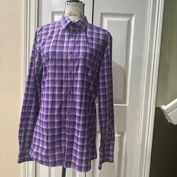HUGO BOSS SLIM BUTTON UP LONG SLEEVE SHIRT PLAID PURPLE COLOR SIZE LARGE - Picture 8 of 16